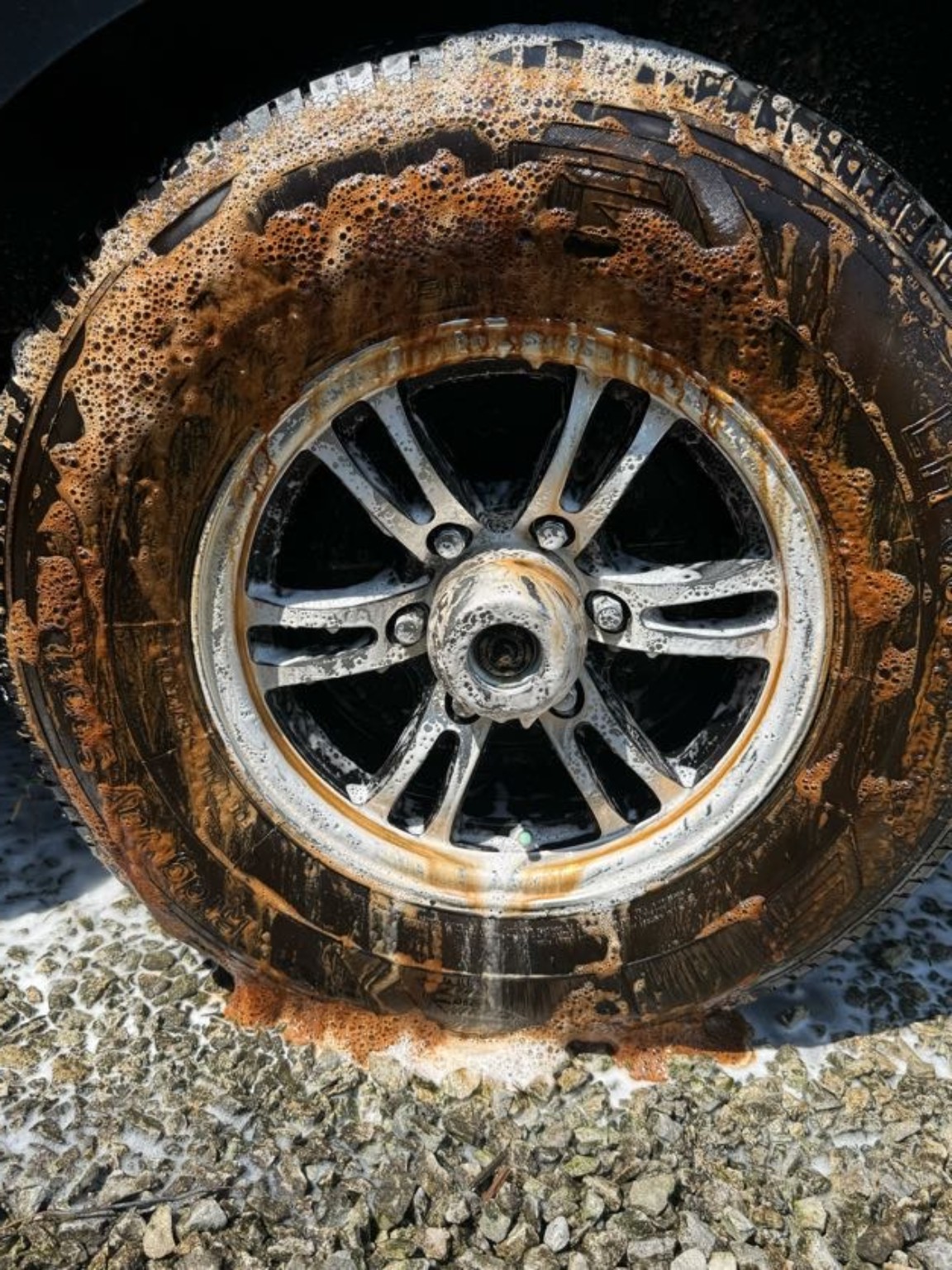 Wheel and tire deep cleaning in progress
